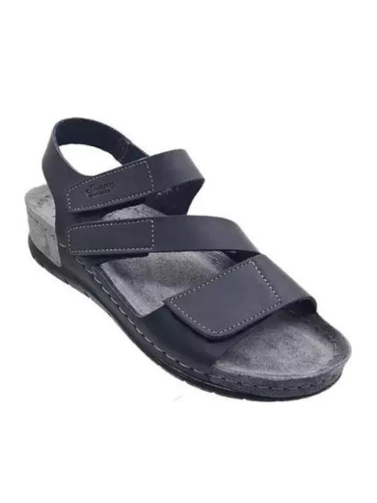 Leather Women's Flat Sandals Anatomic in Black Color