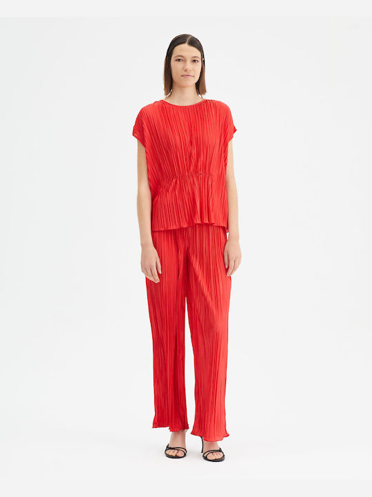 Damen Bluse Ärmellos Red