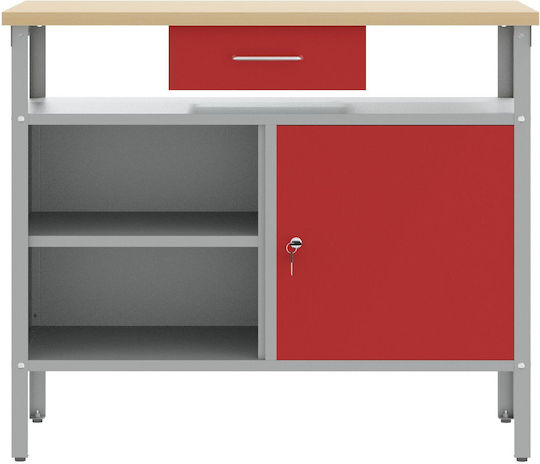 Vidaxl Desk Closed Door Red 100x55x85 cm Steel Grey