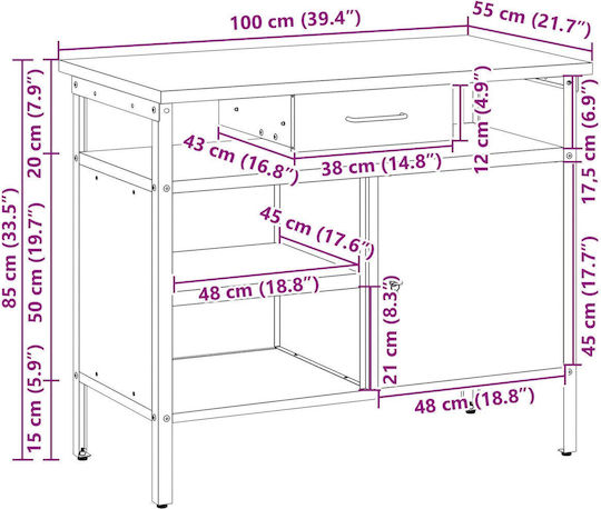 Vidaxl Desk Closed Door Red 100x55x85 cm Steel Grey