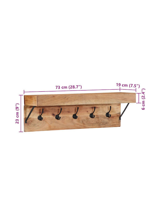 vidaXL Wooden Wall Hanger Brown 73x19x23cm 1pc