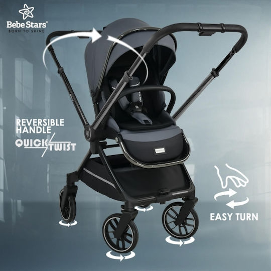 Bebe Stars Mirage Ρυθμιζόμενο Καρότσι 3 σε 1 Kατάλληλο για Nεογέννητο Grey