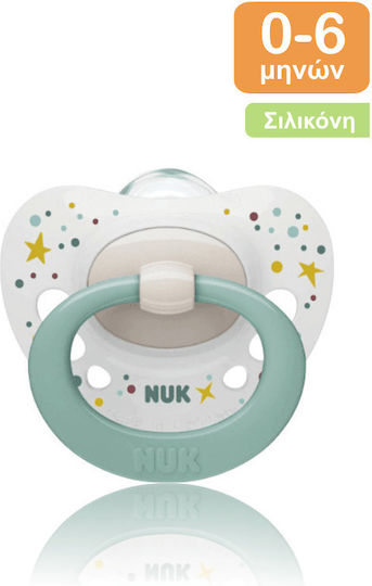 Nuk Signature Orthodontic Pacifier Silicone with Case Stars - Green for 0-6 months