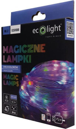 Eco Light Водоустойчива LED Лента 5V RGB Светлина 10м с Захранване