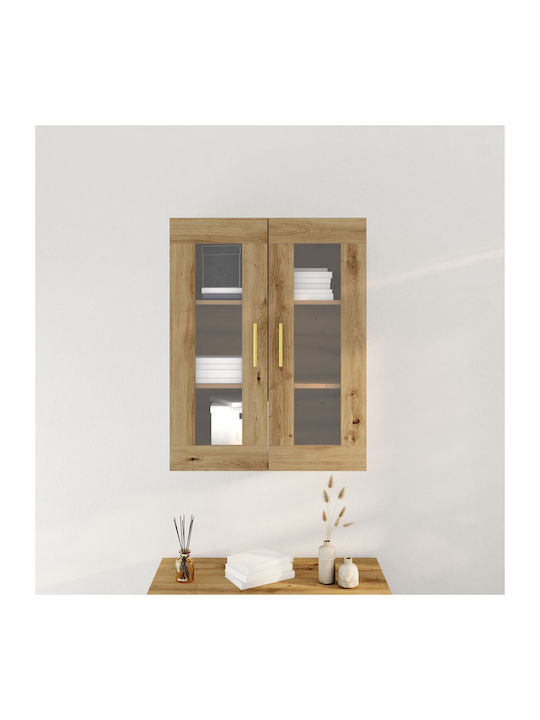 Wall Living Room Display Cabinet made of Particleboard with Glass Artisan Oak 69.5x34x90cm