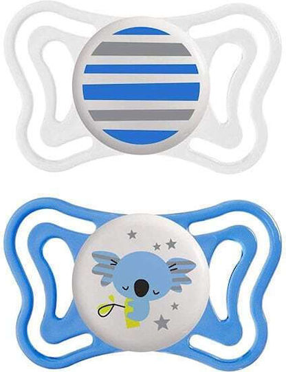 Chicco 71033-21 Pacifiers Silicone Night with Case Night/Lines - Blue-White for 6-16 months 2pcs
