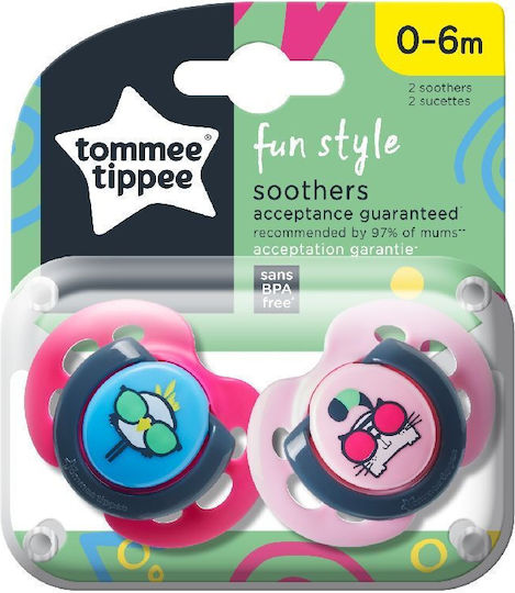 Tommee Tippee Fun Orthodontic Pacifiers Silicone Cat / Bird - Fuchsia / Pink for 0-6 months 2pcs