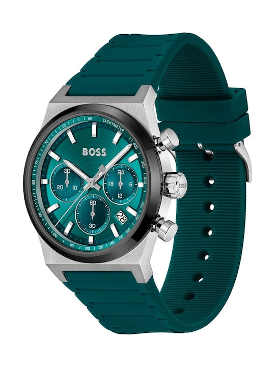 Boss Candor Ceas Barbat 41mm Cronograf Baterie cu Culoare Turcoaz Cauciuc Bratara