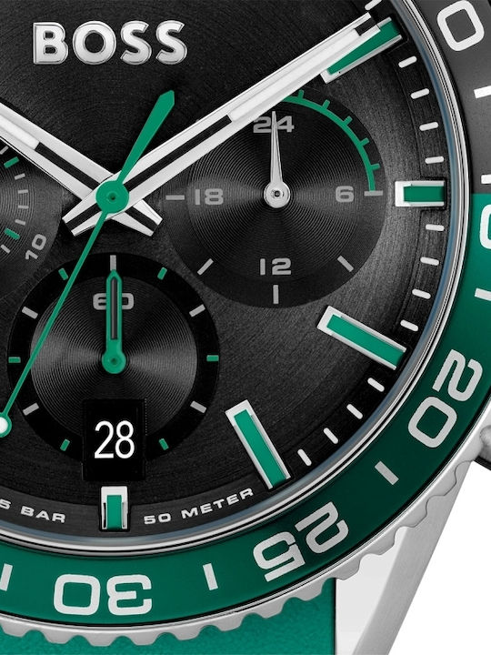 Boss Runner Men's Watch 44mm Chronograph Battery with Turquoise Rubber Strap