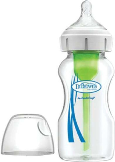 Dr. Brown's Glass Baby Bottle Options Anti-colic with Silicone Teat for 0+ Months Transparent 270ml