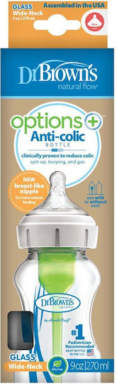 Dr. Brown's Glass Baby Bottle Options Anti-colic with Silicone Teat for 0+ Months Transparent 270ml