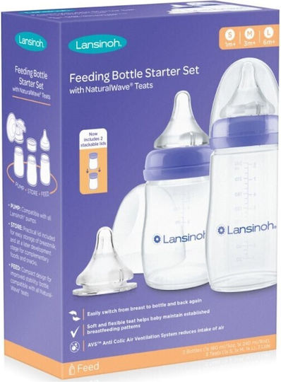 Lansinoh Σετ Πλαστικά Μπιμπερό Feeding Bottle Starter Κατά των Κολικών με Θηλή Σιλικόνης για 1+ μηνών 160ml