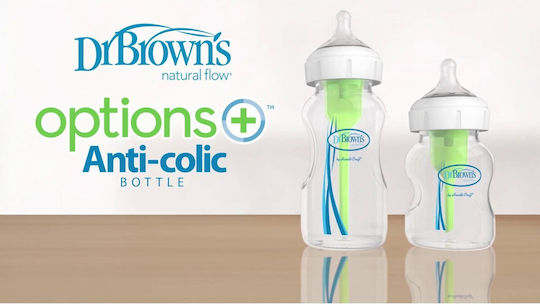 Dr. Brown's Glass Baby Bottle Options Anti-colic with Silicone Teat for 0+ Months Transparent 270ml