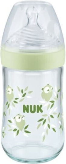 Nuk Glass Baby Bottle Nature Sense Temperature Control Anti-colic with Silicone Teat for 0-6 Months Purple Deer - Purple 240ml