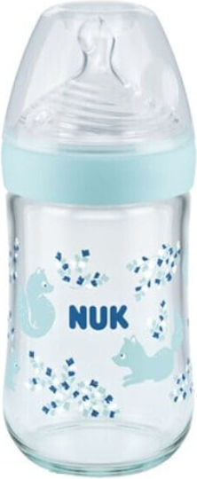Nuk Glass Baby Bottle Nature Sense Temperature Control Anti-colic with Silicone Teat for 0-6 Months Purple Deer - Purple 240ml