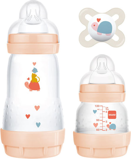 Mam Plastic Baby Bottle Set Anti-Colic with Silicone Nipple for 0+, 0+ m, months Pink 130ml 3pcs