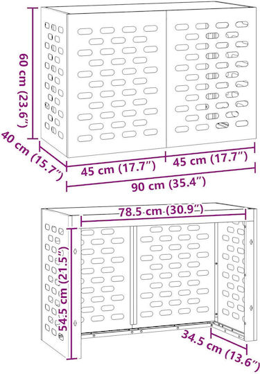 Vidaxl Κάλυμμα Κλιματιστικού Μαύρο 90x40x60 Εκ Χάλυβα Black