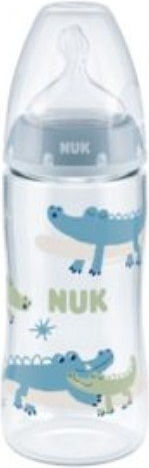 Nuk Kunststoff Babyflasche First Choice Plus Temperaturkontrolle Anti-Kolik mit Gummi-Saugflasche für 0-6 Monate Krokodilmuster - Hellblau 300ml