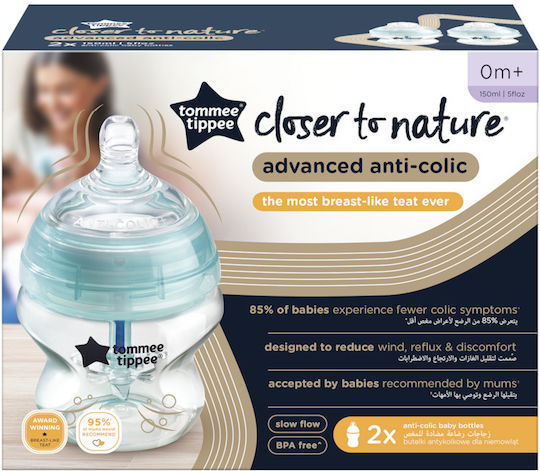 Tommee Tippee Plastic Baby Bottle Advanced Anti-colic with Silicone Teat for 0+ Months Mint Blue 150ml Set of 2