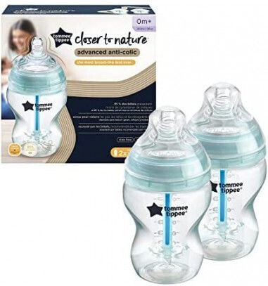 Tommee Tippee Πλαστικό Μπιμπερό Advanced Κατά των Κολικών με Θηλή Σιλικόνης για 0+ μηνών Μπλε 260ml 2τμχ