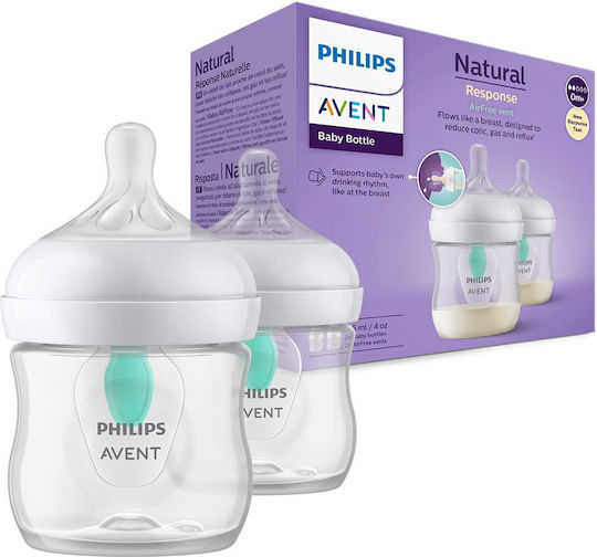 Philips Set Kunststoff Babyflaschen Gegen Koliken mit Silikon Sauger Für 0+ Monate Transparent 125ml 2Stücke