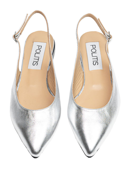 Anatomic Leather Pointy Slingback Ballerinas Silver
