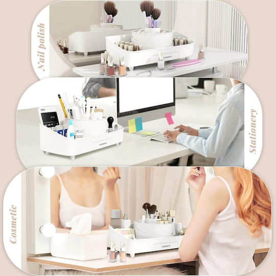 Organizator Rotativ Pentru Cosmetice Cu Separatoare Alb 36x17.5x14.5cm
