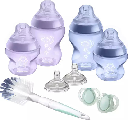 Tommee Tippee Σετ Πλαστικά Μπιμπερό Closer to Nature Newborn Starter Set Κατά των Κολικών με Θηλή Σιλικόνης για 0+ μηνών Ροζ 260ml 9τμχ