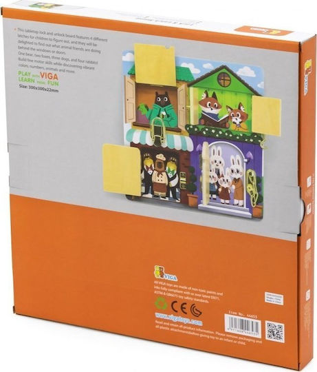 Viga Toys Board Lock And Latch House Montessori Montessori Joc Educațional de Cunoștințe din Lemn pentru 1,5+ ani Ani