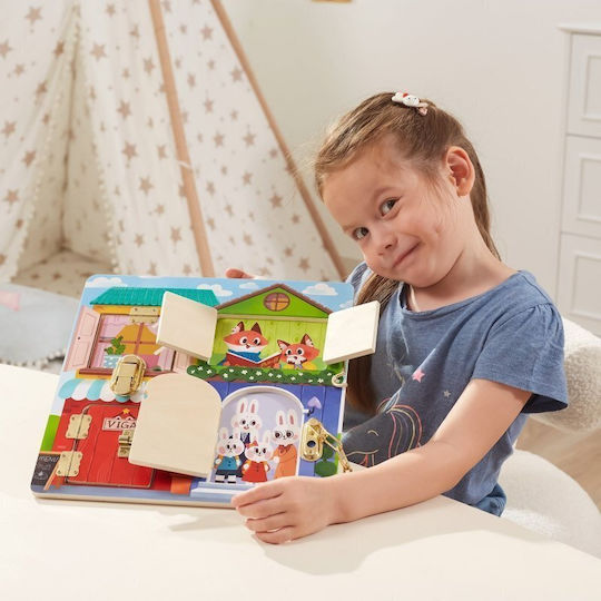 Viga Toys Board Lock And Latch House Montessori Montessori Joc Educațional de Cunoștințe din Lemn pentru 1,5+ ani Ani