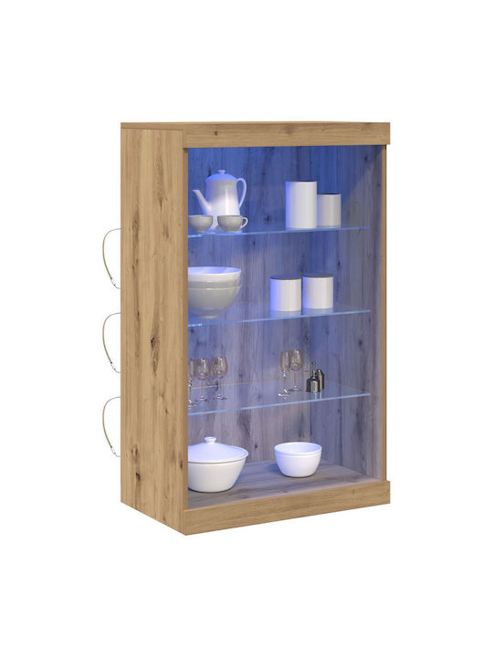 Floor-standing Living Room Display Cabinet made of Particleboard with Glass & Lighting Walnut 60.5x37x100cm
