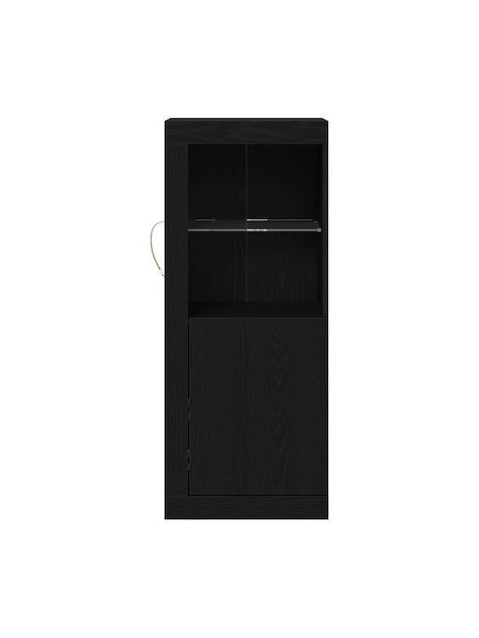 Floor-standing Living Room Display Cabinet made of Particleboard with Glass & Lighting Black Oak 41x37x100cm