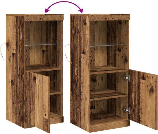 Living Room Display Cabinet Made of Solid Wood with Glass and Vintage Wood Lighting 41x37x100cm