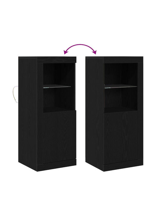 Floor-standing Living Room Display Cabinet made of Particleboard with Glass & Lighting Black Oak 41x37x100cm
