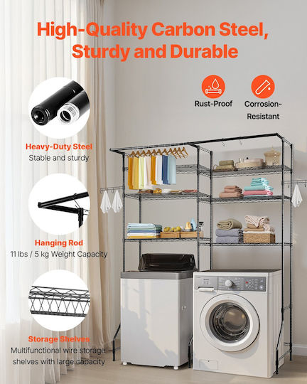 Vevor Top Washer Dryer Storage Shelf Two-Row 6-Level Washing Machine Shelf Black
