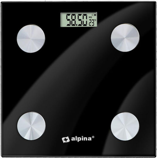 Alpina Appliances Smart Badezimmerwaage 180kg mit Körperfettmessung & Bluetooth Schwarze