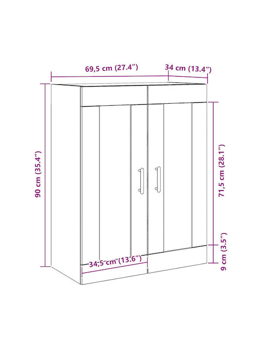 Висящ Шкаф За Дневна От ПДЧ Черен Дъб 69.5x34x90см