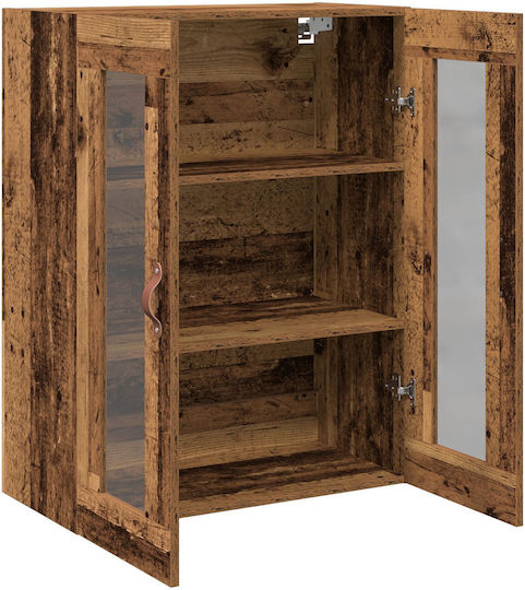 Wall Living Room Display Cabinet made of Particleboard with Glass Old Wood 69.5x34x90cm