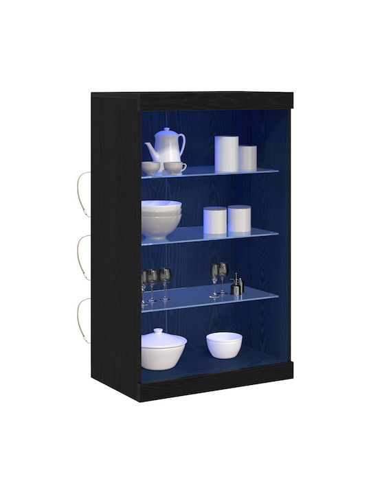 Floor-standing Living Room Display Cabinet made of Particleboard with Glass & Lighting Black Oak 60.5x37x100cm
