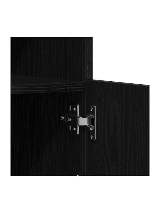 Floor-standing Living Room Display Cabinet made of Particleboard with Glass & Lighting Black Oak 60.5x37x100cm