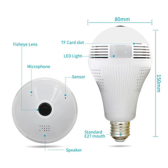 GloboStar Cameră Ascunsă WiFi Lampă facială 1080p cu Slot pentru Card de Memorie și Senzor de Mișcare