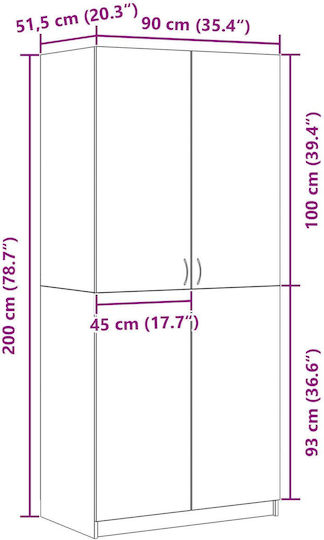 Double Door Wardrobe Black Walnut 90x52x200cm