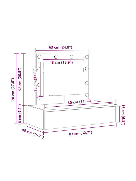 Wandmontierte Schminktisch Schlafzimmer Holz Artisan Oak mit Spiegel 83x40x70cm