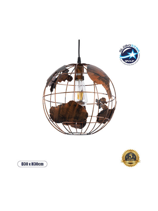GloboStar Earth Pendant Light Brown Grid with Socket E27 30x30cm