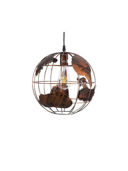 GloboStar Earth Pendant Light Brown Grid with Socket E27 30x30cm