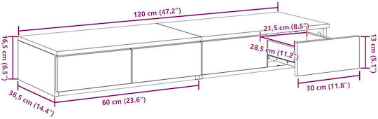 vidaXL Bettkasten aus Holz in Beige Farbe 120x36.5x16.5cm