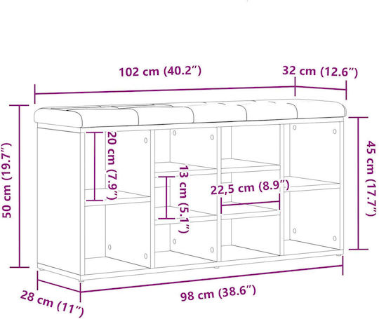 Eingangsmöbel mit Schuhschrank & Bank Black Oak 100x30x48cm