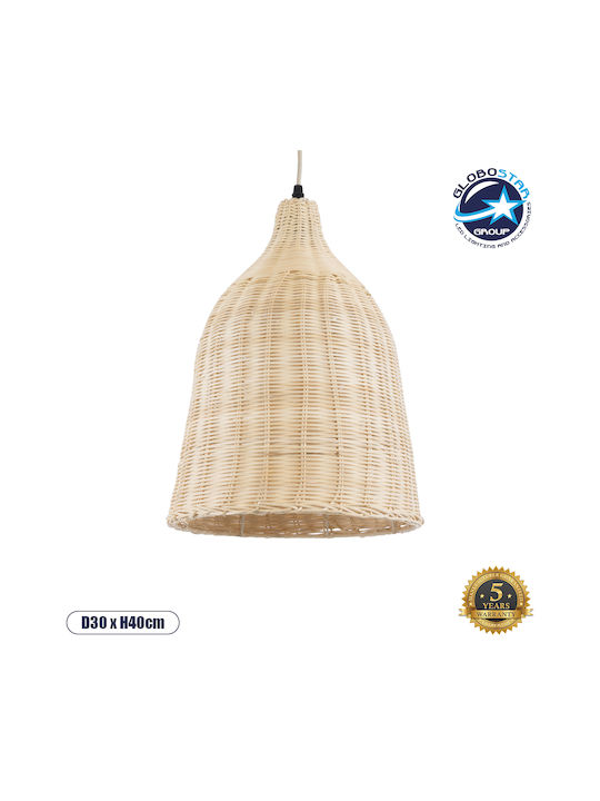 GloboStar Bahamas Light Wood Pendant Light Beige Bell with Socket E27 30cm