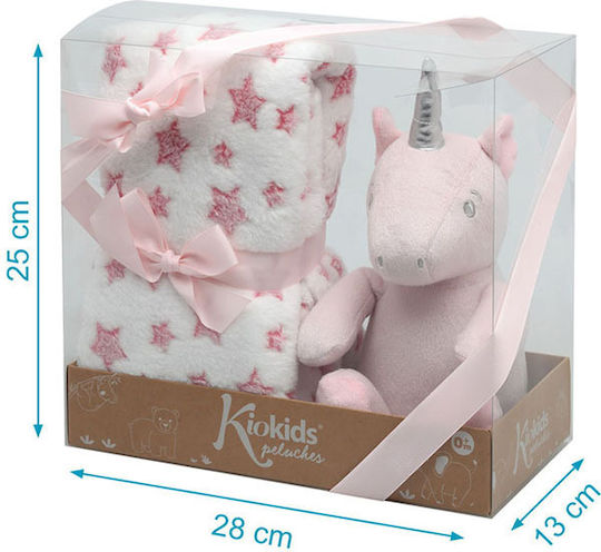 Kiokids Κουβέρτα Αγκαλιάς & Λίκνου Fleece Λευκή με Ζωάκι Ροζ 100x100εκ.