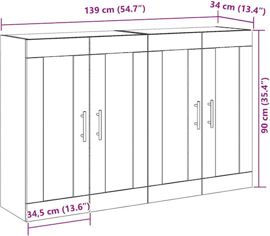 Wall Living Room Display Cabinet made of Particleboard with Glass Black Oak 139x34x90cm
